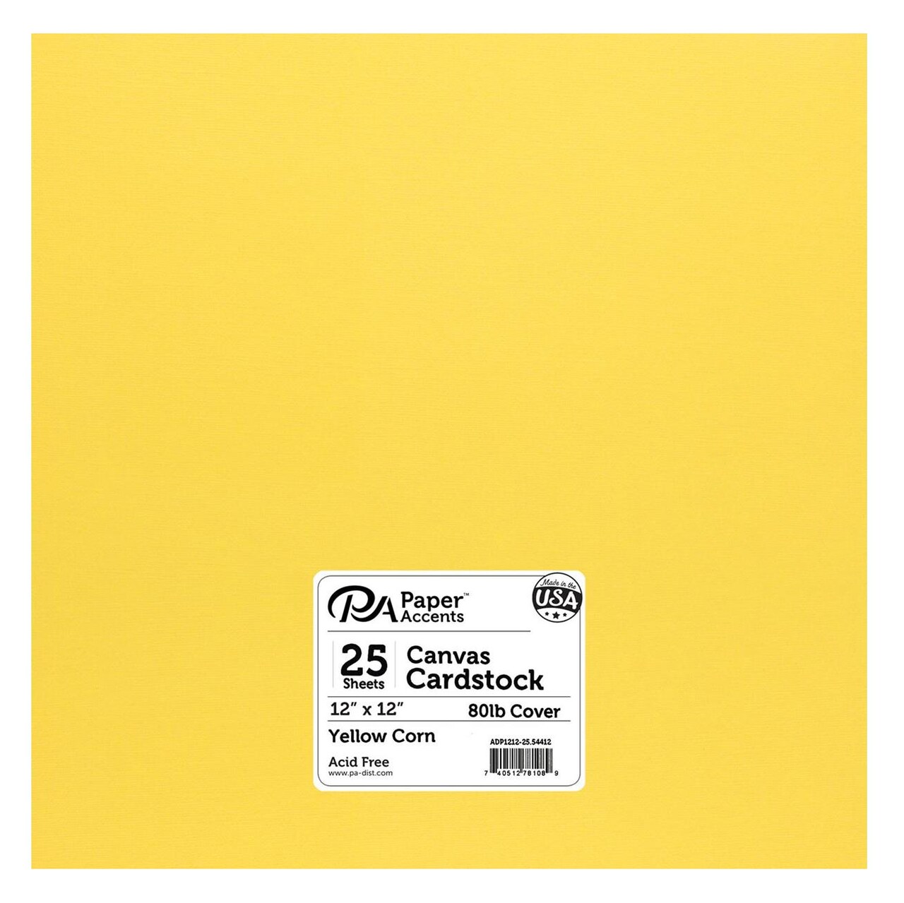 PA Paper Accents Canvas Cardstock 12" x 12" Yellow Corn, 80lb colored cardstock paper for card making, scrapbooking, printing, quilling and crafts, 25 piece pack